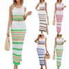 Новый женский полосатый полый костюм с квадратным воротником, короткий жилет, длинная юбка с разрезом для женщин
