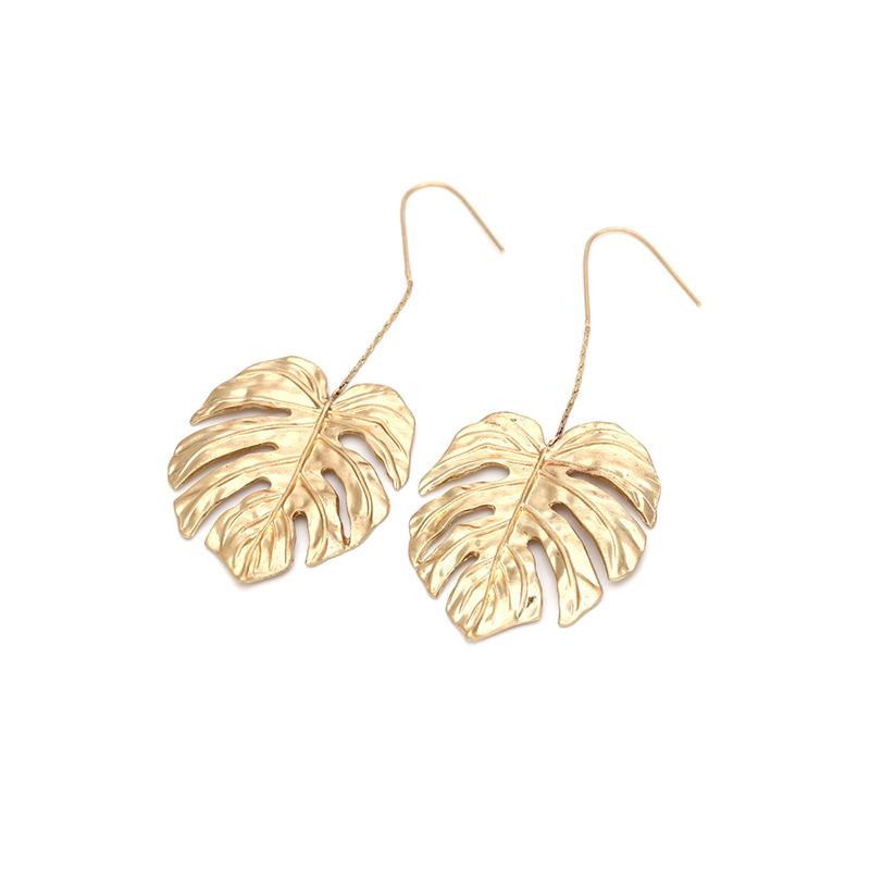 Ethnic Long Leaf Earrings For Women Drop Dangle Zircon Geometric Hollow Leave Metal Beat Punk Hip-Hop Personality Woman Earring