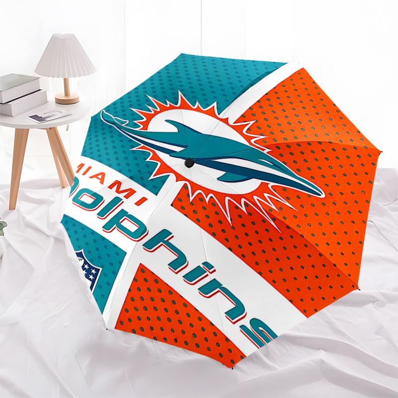 Автоматический складной дождевой зонт Miami Dolphins NFL - Портативная 3-складная конструкция с 8-реберным железным каркасом, для фанатов и путешественников, идеальный подарок для F