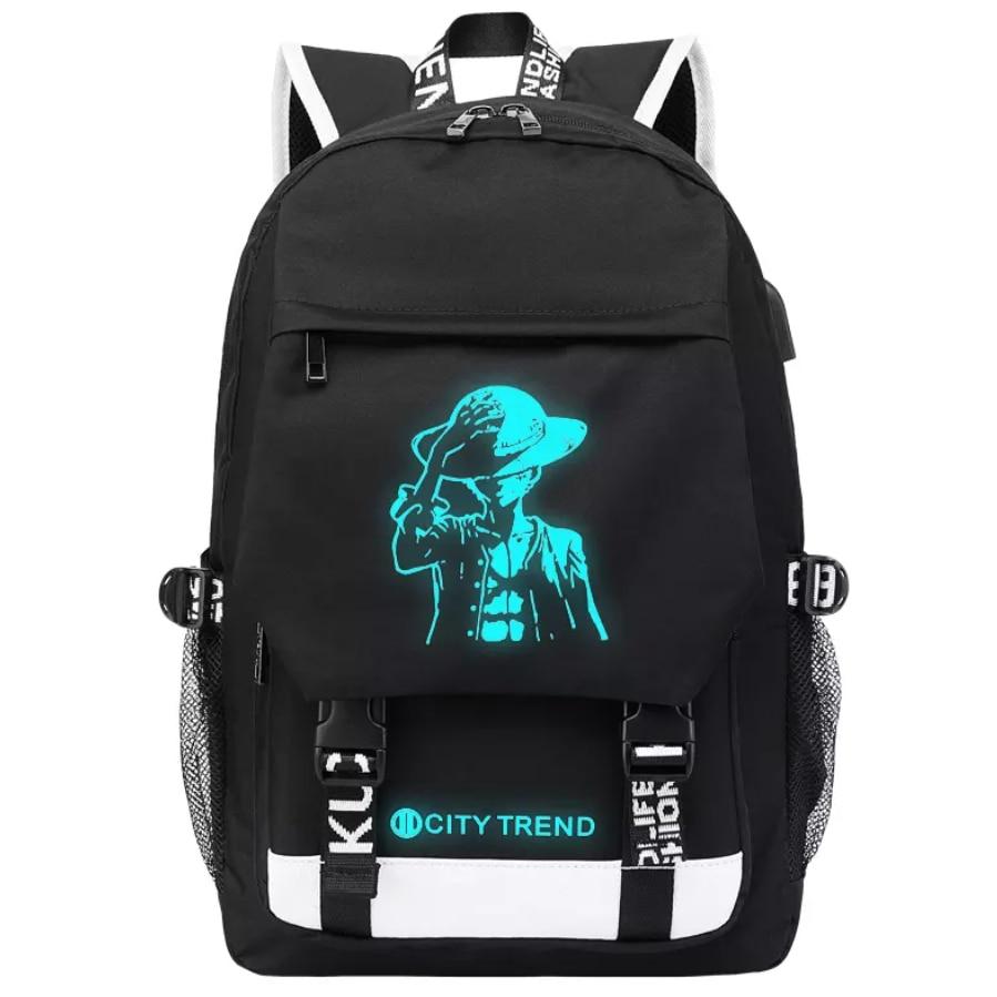 Smart Backpack with USB Port Phosphorescent Print 44x27x14cm Black Multi-Functional Daypack