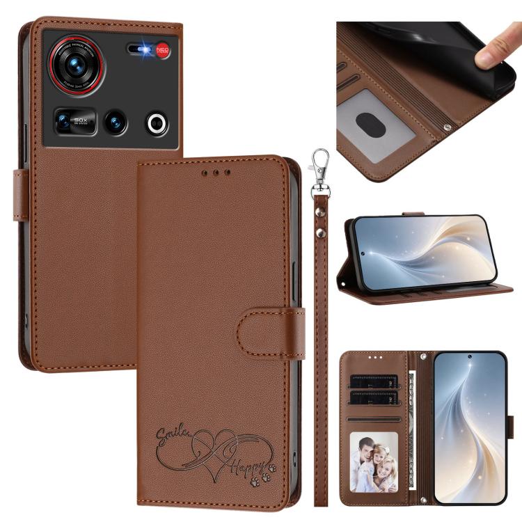 Happy Heart Pattern Magnetic Closure Vegan Leather Phone Case With Wrist Strap For ZTE Blade A56 4G