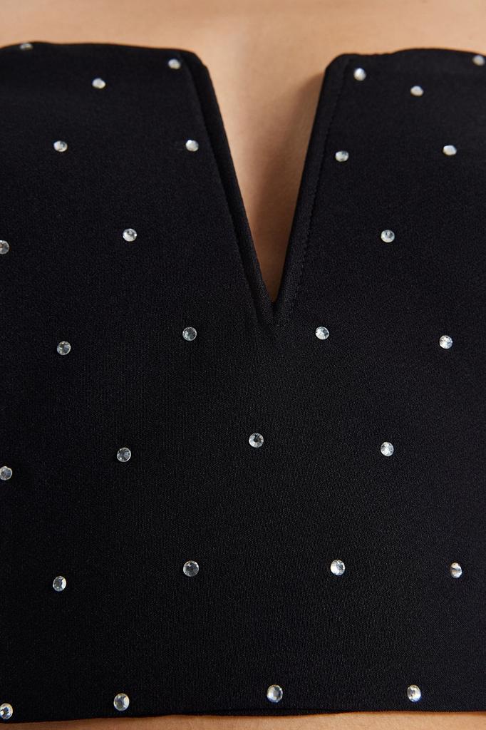 Women's Fashion Black Crop Shiny Stone Woven Bustier