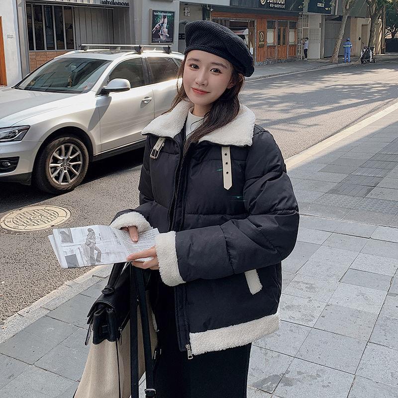 Короткие парки с подкладкой из овечьей шерсти, свободная зимняя повседневная одежда для снега, ветровки, теплые куртки с воротником-стойкой, толстые куртки с хлопковой подкладкой