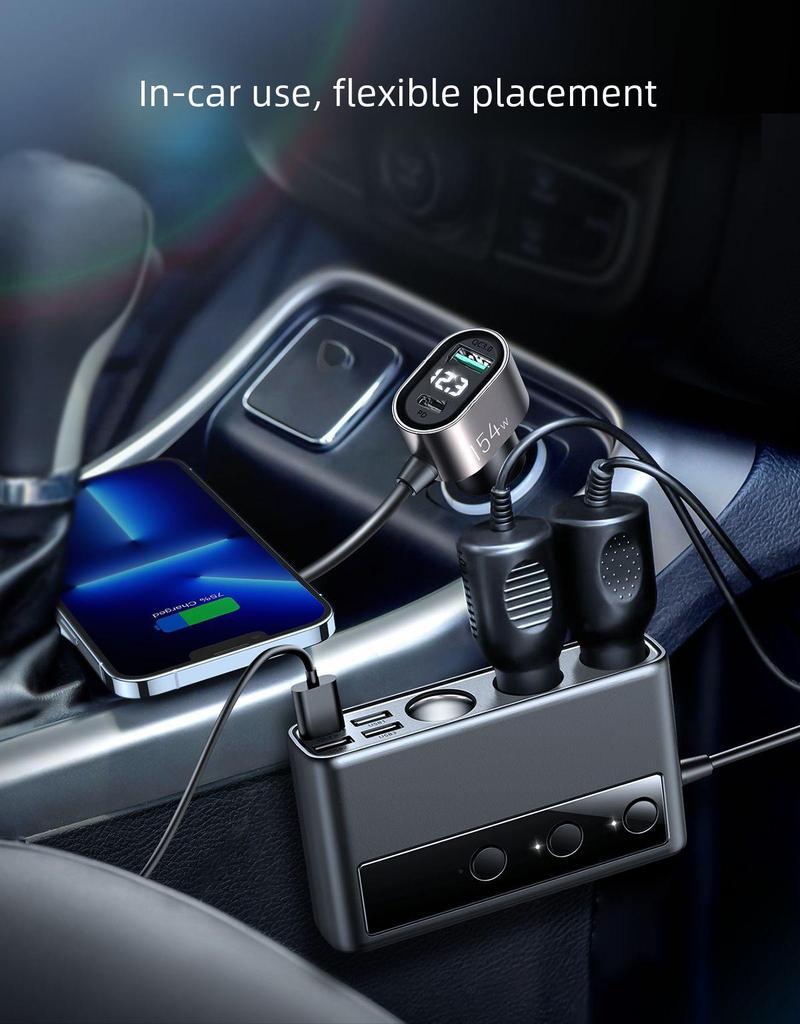 Автомобильное зарядное устройство Jiletang с несколькими портами и функцией быстрой зарядки PD+QC