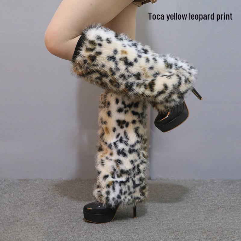Леопардовый принт Искусственный мех Плюшевые гетры: Длинные и короткие стили для осени/зимы, идеально подходят для сценических выступлений и чехлов для ботинок.