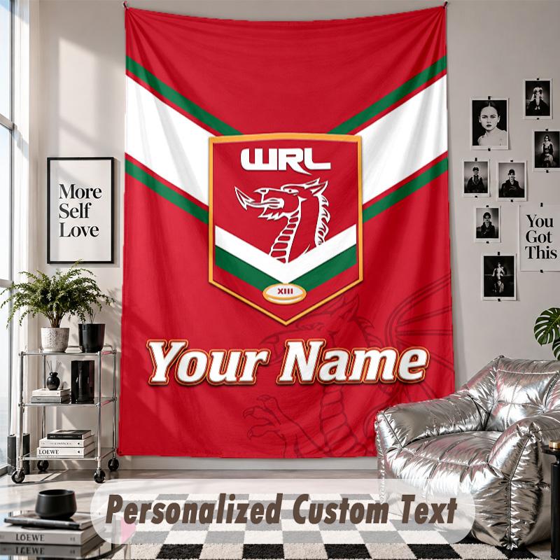 Wall Hanging Tapestry With Custom Name & Text, Wales Rugby Decorative Tapestry For Bedroom