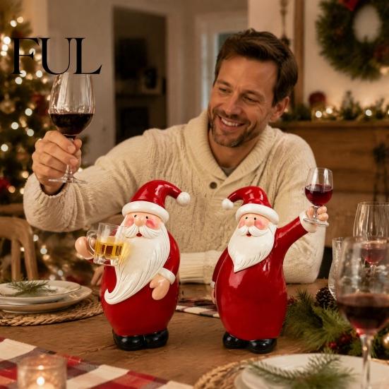 Santa Claus Figurines for Christmas Decoration Figurine, Resin Drinking Wine Statue, Collectible Party Supplies Decor Holiday Indoor Home, Mantel,