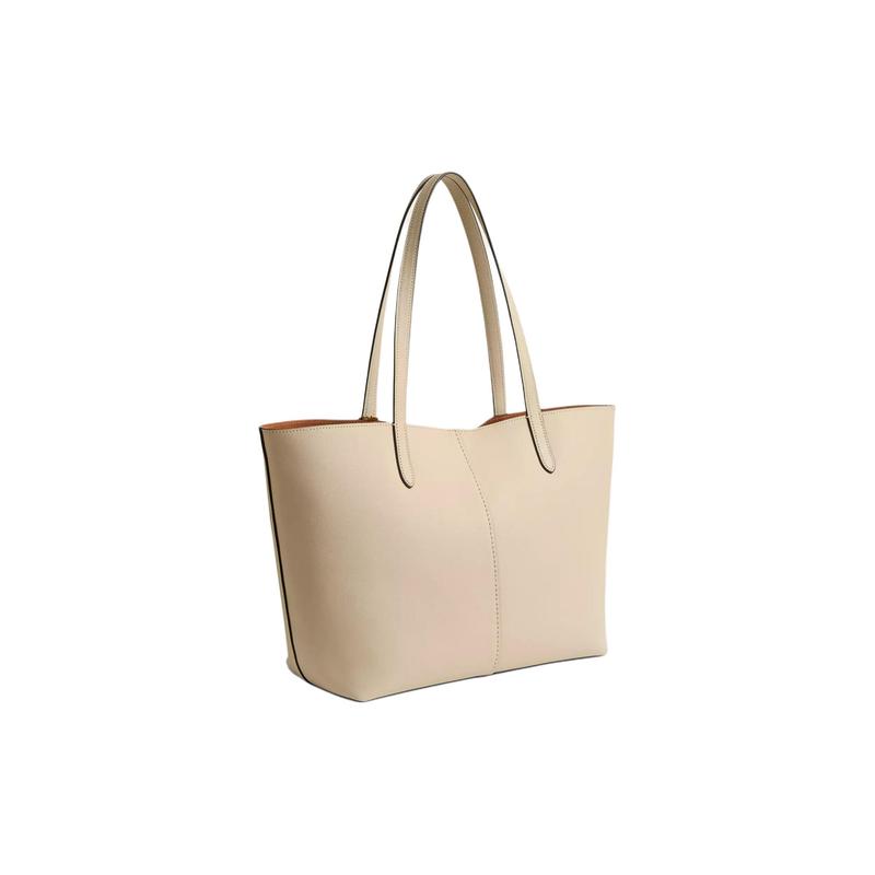 COACH North 32 Metal Logo Grained Leather Tote Bag Shopping Bag Shoulder Handbag Large Women's Brass and Ivory
