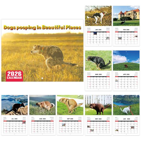2026 Wall Calendar Dog Pooping/Angry Cat Calendar January 2026 - December 2026 12 Monthly Planner for Classroom Home Office