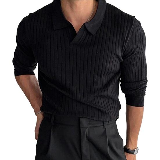 Весна Осень Мужской Верхний Трикотажный Нитка Slim Fit Пуловер Отложной Воротник Длинные Рукава Эластичный Чистый Цвет