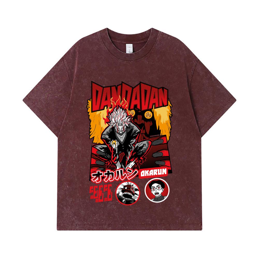 275 GSM Washed T-shirts 100% Cotton Dandadan V26 Okarun Turbo Print Unisex Heavy Cotton T Shirt