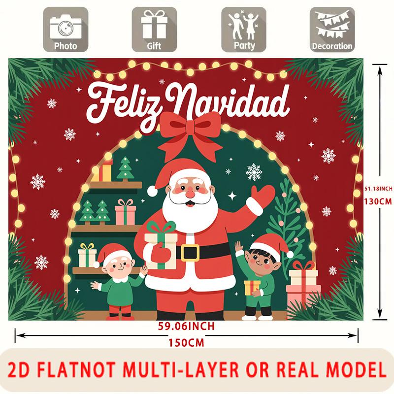 Party Backdrop Santa Claus Christmas Green Flat Santa Claus Multi Layered Celebrations Event Backdrop Decoration Front Door Decor