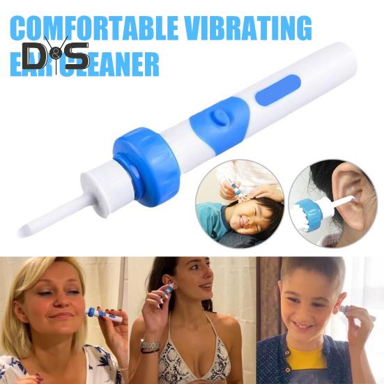 Электрический очиститель ушной серы, портативный набор для чистки ушей с 2 насадками и щеточками, удобный для использования ушной палочкой для здоровья семьи