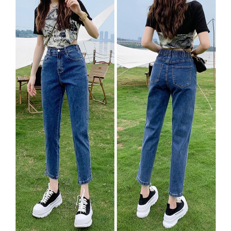 DIMANAF 2024 Большие размеры Осенние женские джинсы Брюки Высокая талия Пуговицы Базовый стиль Эластичные брюки Новые длинные брюки Большой размер