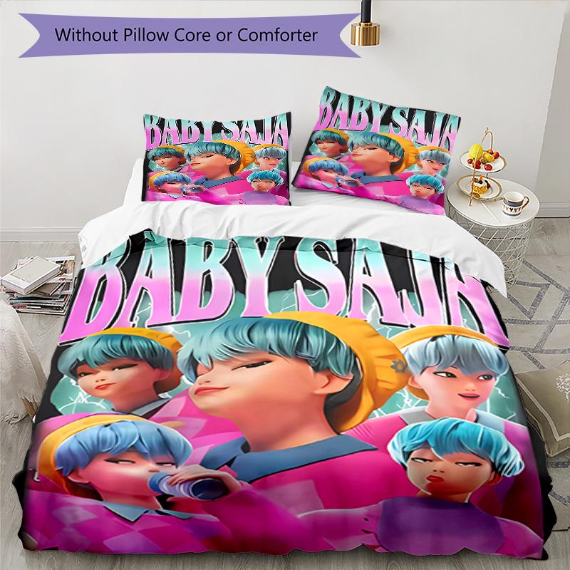 3pcs K-Pop Demon Hunters pattern bedding set duvet cover set includes duvet cover &pillowcases, perfect all season bedroom decoration & gift