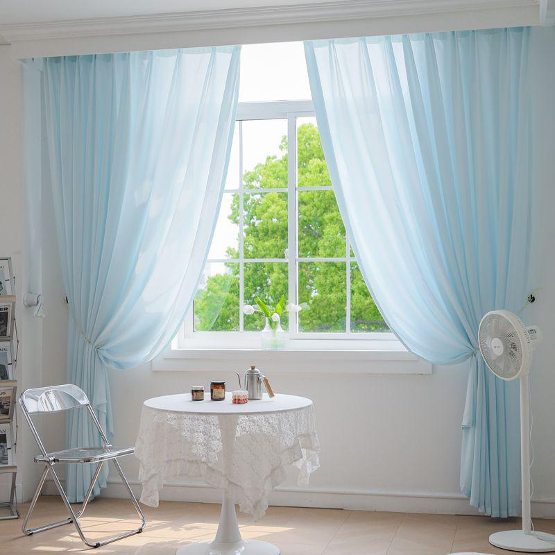 Light Blue Solid Sheer Voile Window Curtain Transparent Light Filtering Drape Soft Breathable For Bedroom Living Room Home Decor