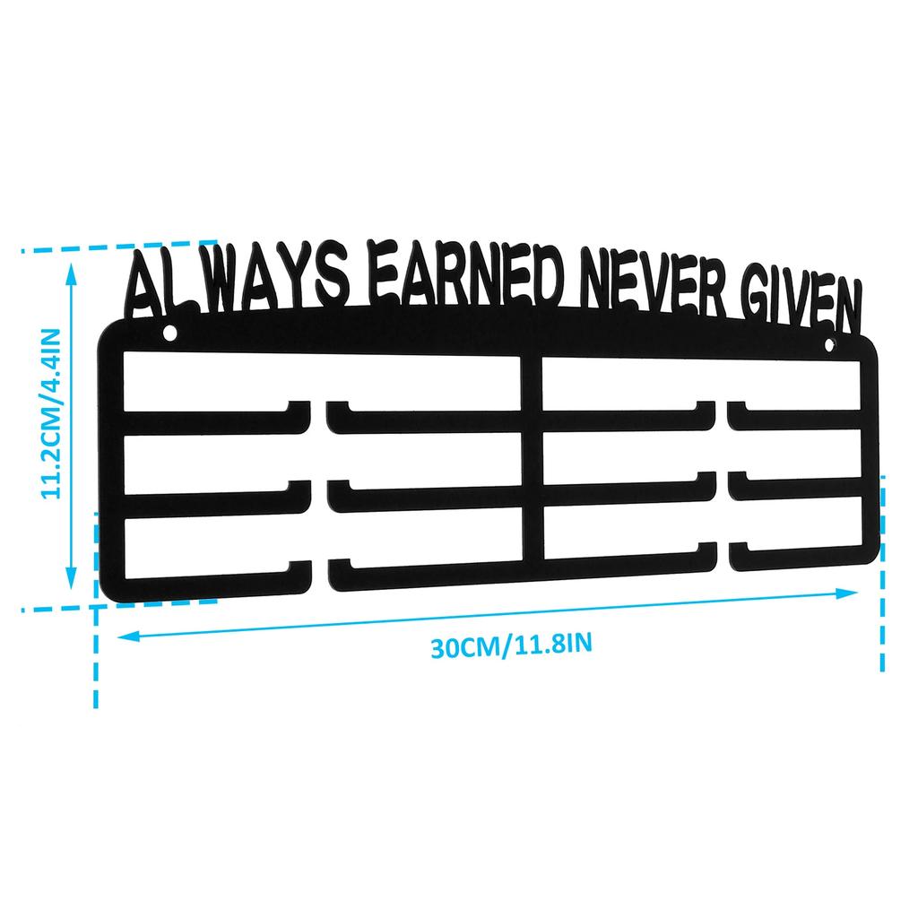 Medal Display Rack Wall-Mount Metal Sports Football Awards Display Shelf with Inspirational Words Anti-Rust Hanger Decorative