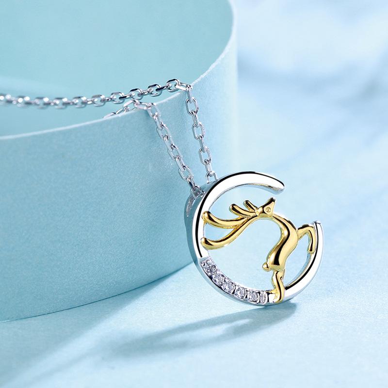 All The Way with Your Necklace Women's Fashion 925 Sterling Silver Color Separation Versatile Jewelry Elk Pendant Niche High-end Gift