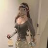 Womens Sexy V-Neck Long Sleeve T-Shirt Pure Slim Fit Casual Top Daily Wear