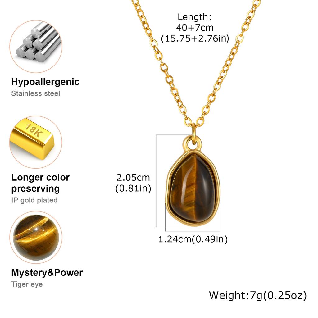 Tiger Eye Natural Stone Necklace for Women Stainless Steel Gold Plated Geometric Stone Pendant Necklace Aesthetic Jewelry Gift