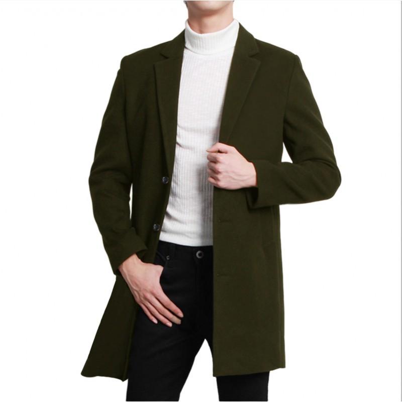 Mens Slim Fit Wool Blend Overcoat Solid Color Single Breasted Daily Wear