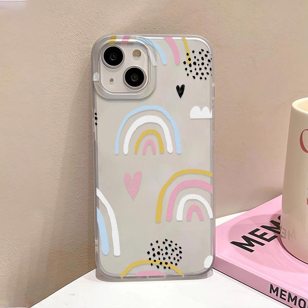 Love Heart Phone Case For iPhone 13 Case for iPhone 11 15 16 12 14 Pro Max Mini Shockproof Translucent Clear Cover Soft Funda