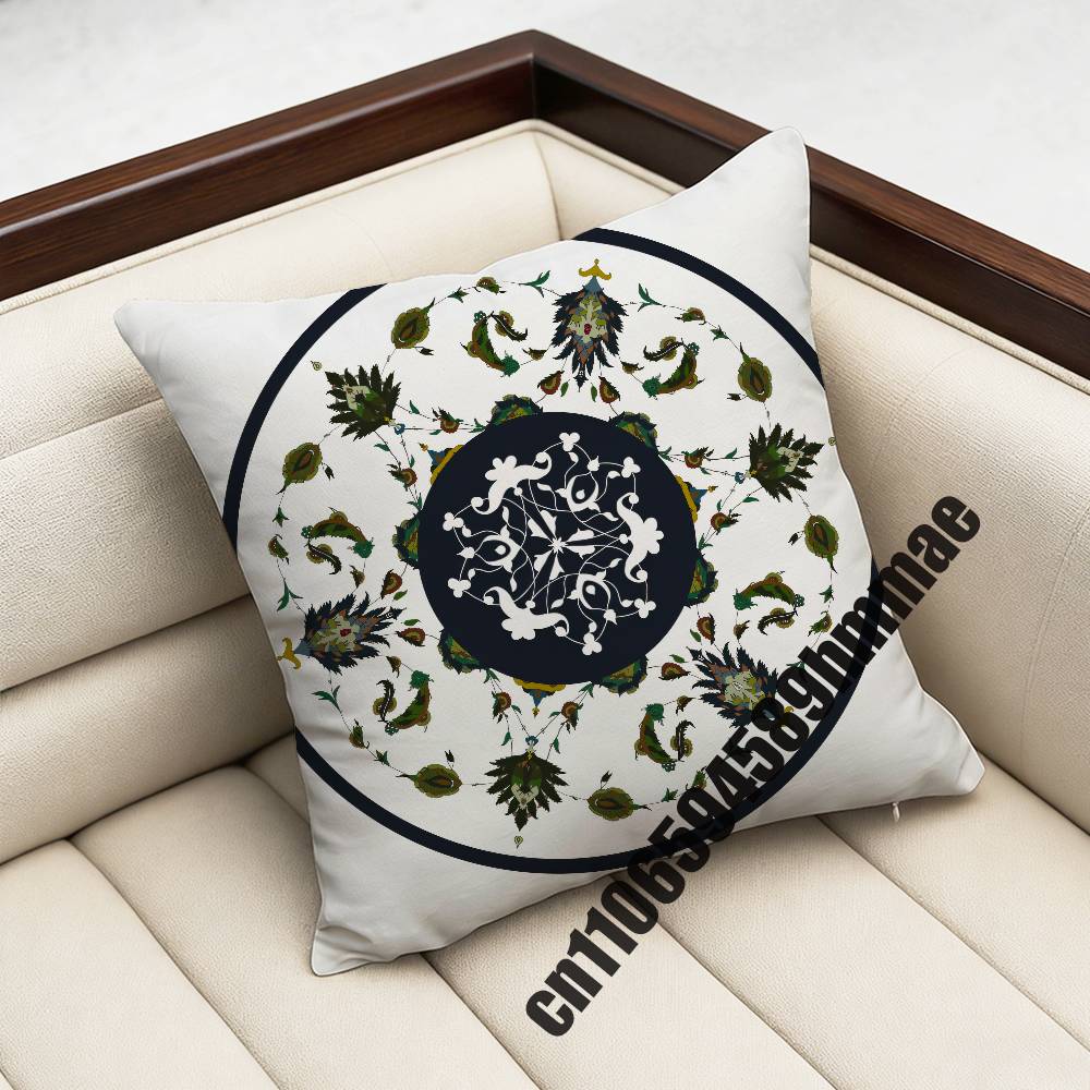 For Turkish Watercolor Painting Iznik Tile Floral Prints Throw Pillow Case Sham 45Cm Square Car Pillowcase Pad Cushion Cover