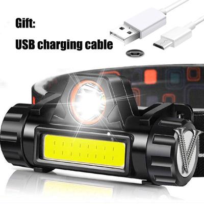 Перезаряжаемая через USB светодиодная фара, мощная налобная лампа COB, фонарик, водонепроницаемый налобный фонарь со встроенной батареей емкостью 1200 мАч