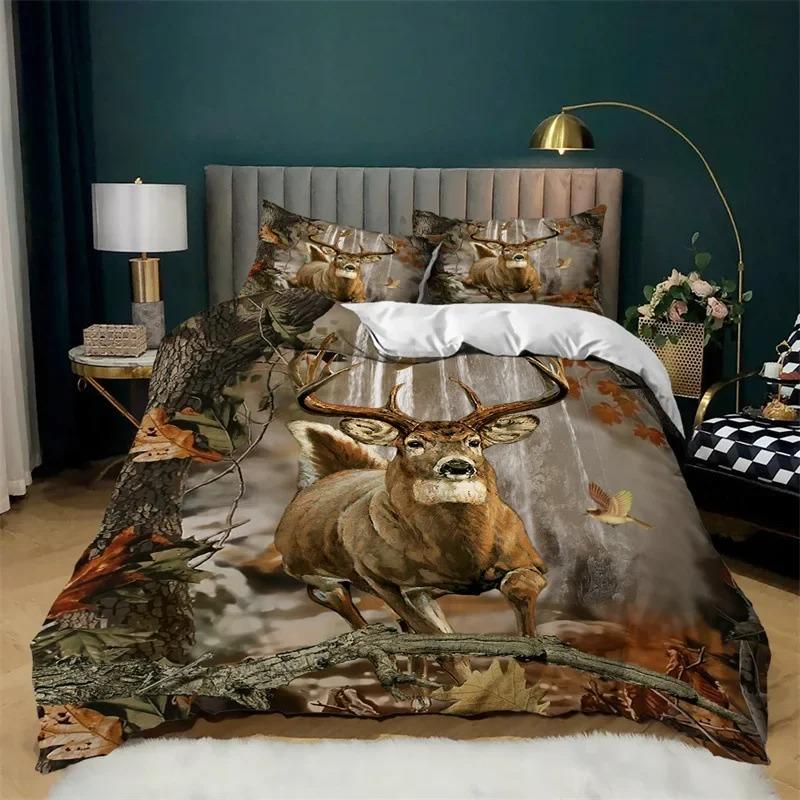Animal Duvet Cover Set 23Pcs Deer Autumn Forest Leaves Bedding Set Wild Animals for Teens Queen King Size Polyester Quilt Cover
