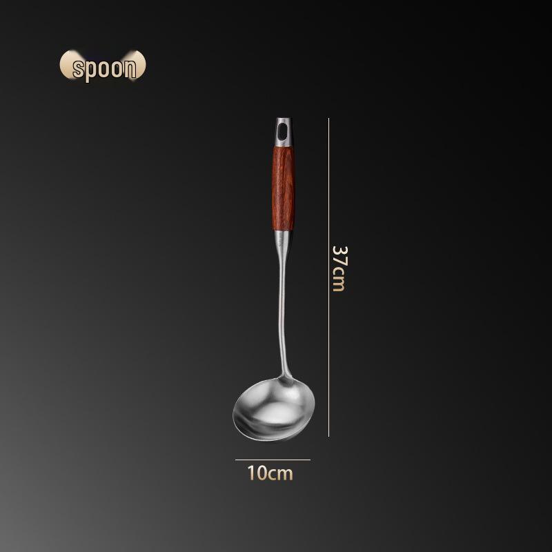 Набор кухонной утвари из нержавеющей стали 304 и грушевого дерева - Лопатка для стир-фрая, Шумовка, Лопатка для жарки, Ложка для риса.