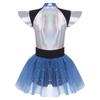 Womens Space Cadet Jumpsuit Flared Sleeve Front Zip Closure Sequined Tulle Skirt Attached Boyshorts Astronaut Cosplay Bodysuit