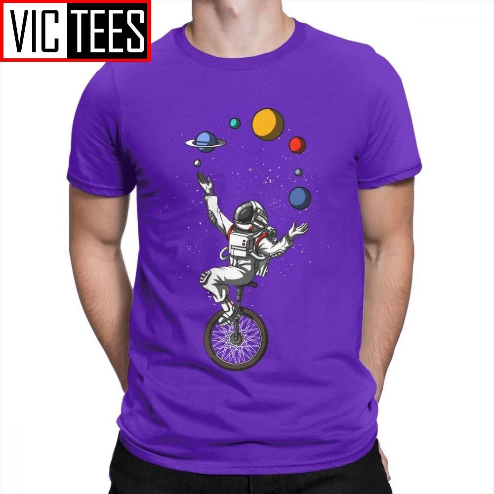 Man Men T Shirts Space Astronaut Riding Bicycle Juggling Solar System Planets Funny Short Sleeves Tees Tops Cotton T-Shirt
