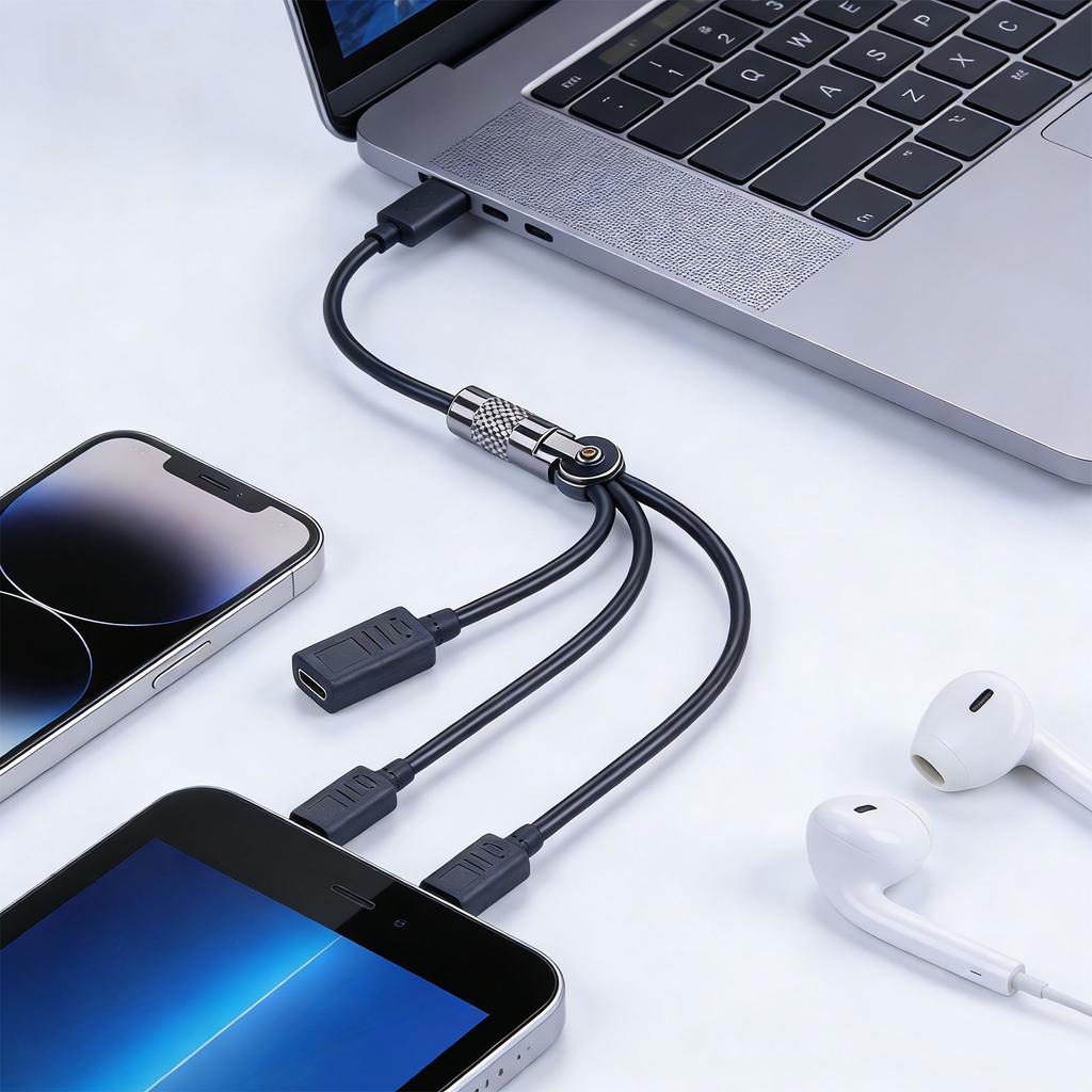 USB C 1 Штекер на 3 Разъема Разветвитель Передача Данных Зарядка Поворот на 180 Градусов Удлинитель Разветвитель Кабель для Смартфона