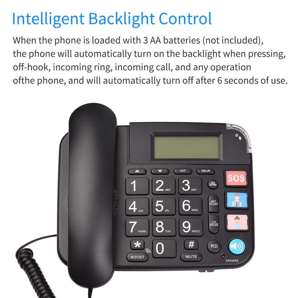 Black Corded Phone with Big Button Desk Landline Phone Telephone Support