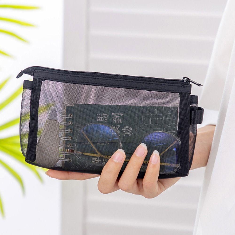 Многофункциональная сетчатая косметичка Серая/Черная/Белая Женская сумка для хранения туалетных принадлежностей
