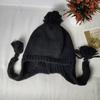 Solid color casual versatile braided hat autumn and winter cute knitted hairball hat warm and cold ear protection wool hat women