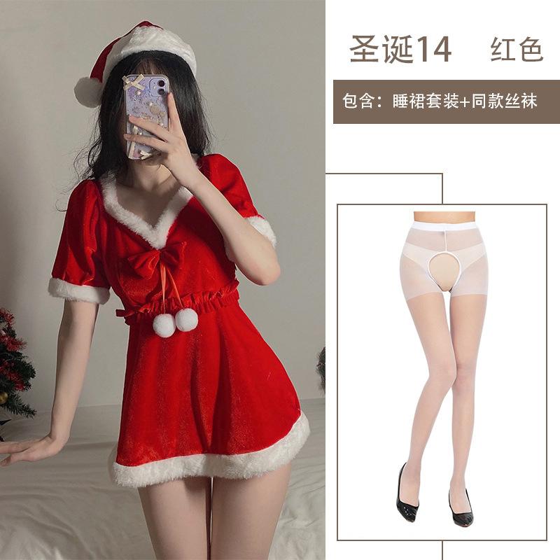 Sexy lingerie christmas uniform cute velvet cosplay sexy new dating robe nightdress