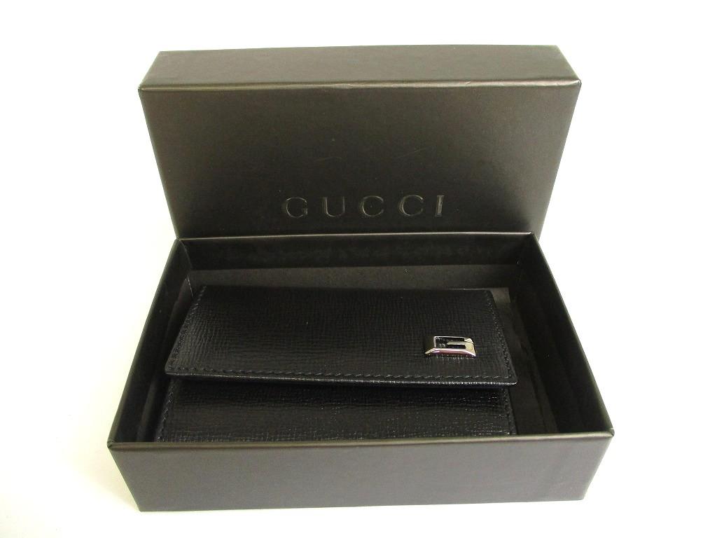 Authentic GUCCI Metal G Black Leather 6 Pics Key Chain #a905 Refurbished
