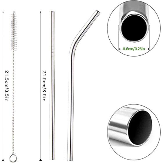 16 Pack of Reble Stainless Steel Metal Straws, 8 Straight + 8 Bent 8.5 inch Metal Straws with 2 Cleaning Brushes, Straw Compatible with 20oz Stanley