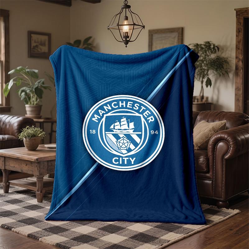 Manchester City Theme Fleece Blanket Cozy Soft Plush Blanket For Bedroom Couch Travel