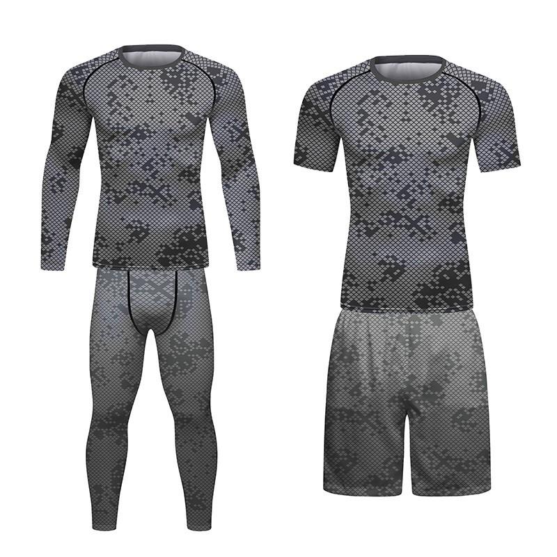 Mens 4-Season Breathable Athletic Set: Quick-Dry Compression Top Pants With Print Design Running Cycling Gym