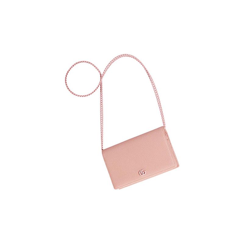 Gucci GG Marmont series snap closure detachable chain shoulder strap leather chain bag wallet shoulder crossbody bag mini women's light pink