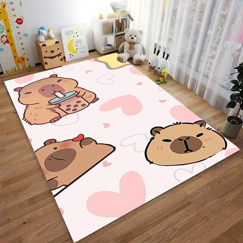 Cute Cartoon Bear Pattern Carpet with Pink Heart Details for Bedroom Suitable for use as an anti-slip for living room bedroom sofas