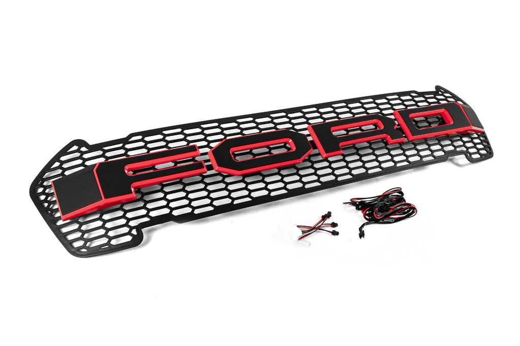 Front Grille (2015-2018, Red, LED) for Ford Ranger