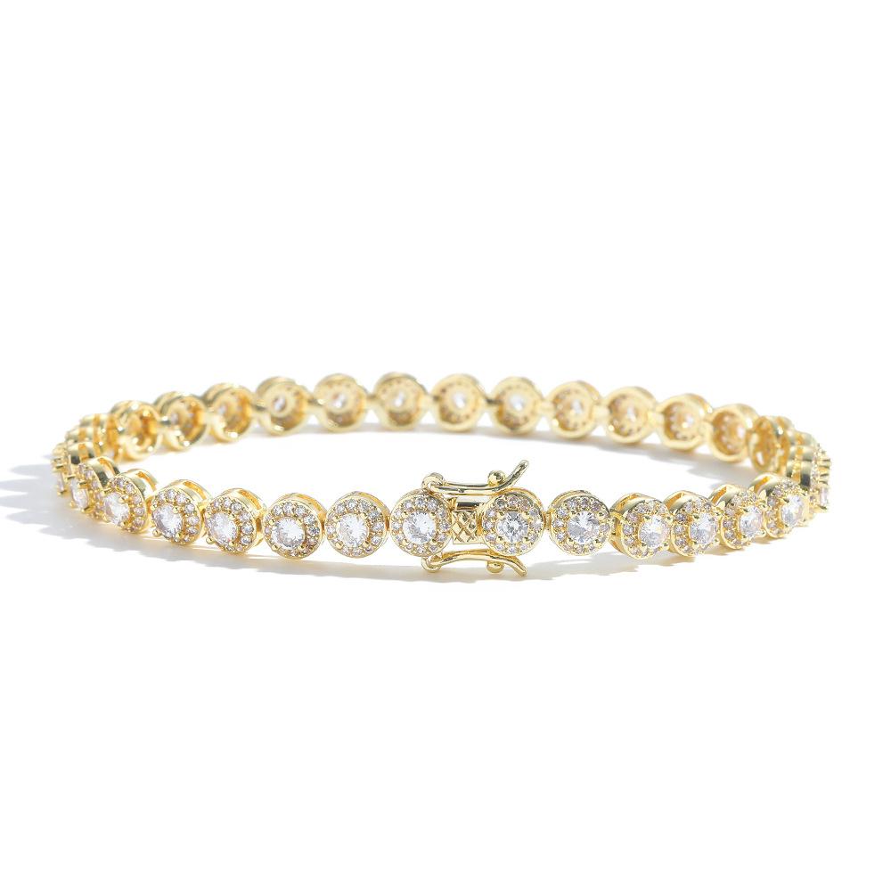 Hip Hop Real Gold Plated Jewelry 6mm Wide Geometric Round Zircon Tennis Bracelet Iced Out Bling CZ Bracelet for Women