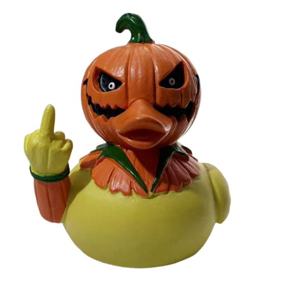 Pumpkin Head Duck Figurine Halloween Duck Decoration Resin Flip-off Duck Tabletop Ornament for Mantel Home Parties Centerpiece