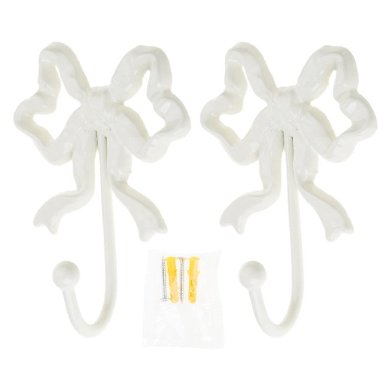 Pack of 2 Functional Bows Shaped Hooks Cast Iron for Wall Organization Space Saving Kitchen Hallway Closet Hanger