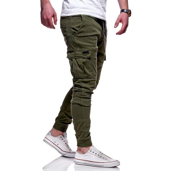 Men Thick Cargo Pants Drawstring Waist Warm Jogger Pants Autumn Winter
