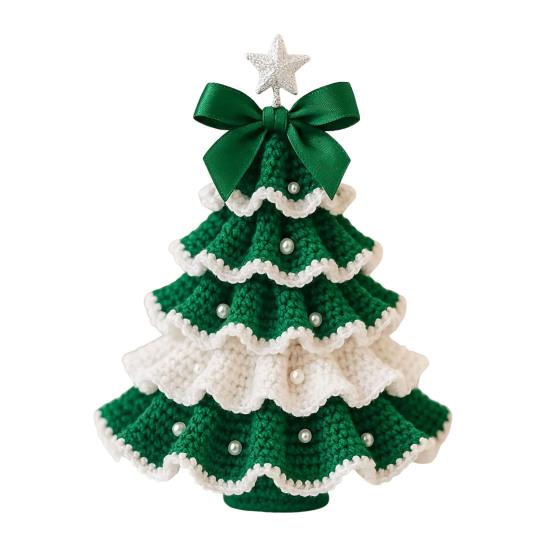Handmade Crochet Christmas Tree DIY Xmas Tree Crochet Craft Starter Set with Bow And Faux Pearl for Beginners Knitting Holiday Decoration