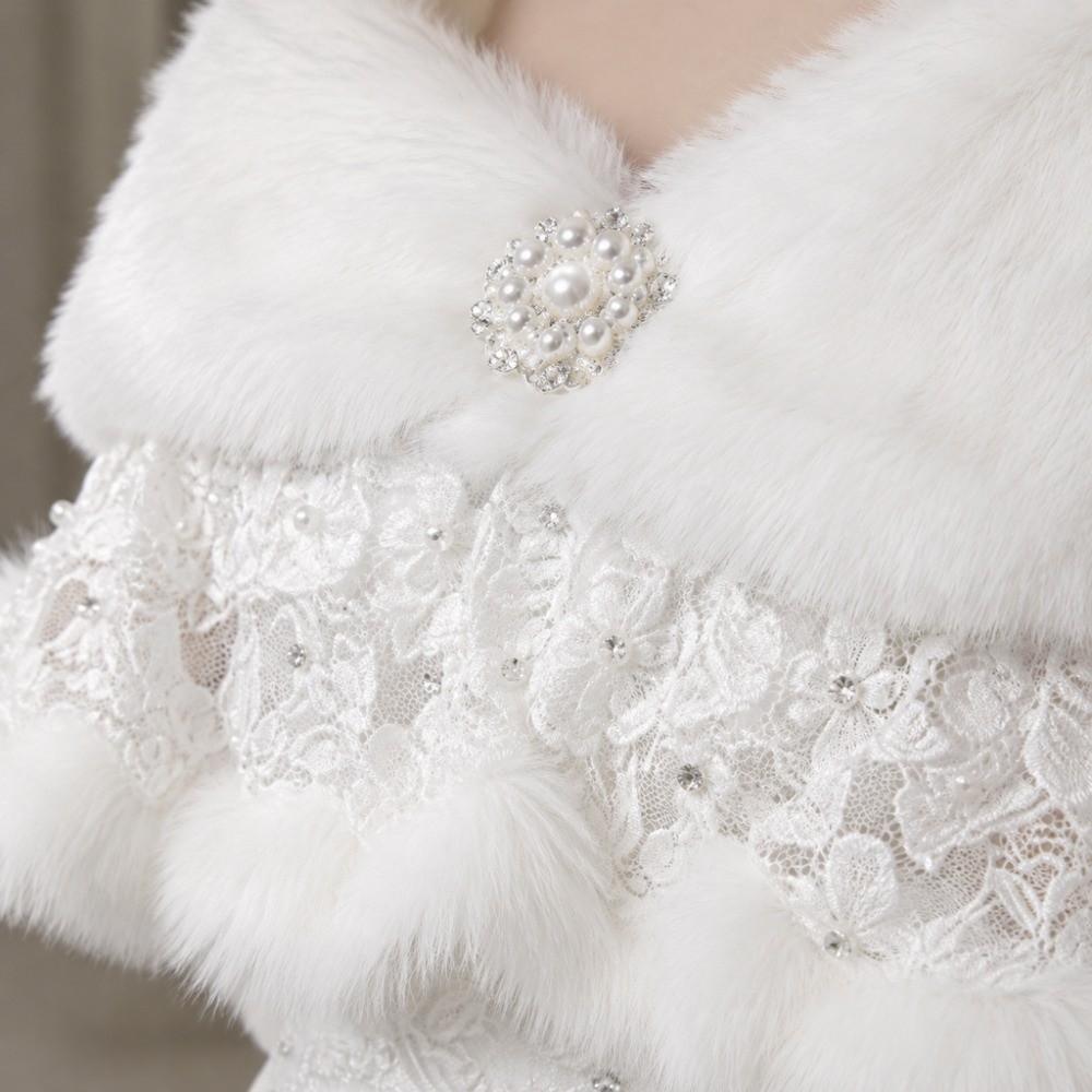 V-Neck Bridal Wrap Cape White Fur Collar Fashion Winter Dress Jacket Autumn Winter